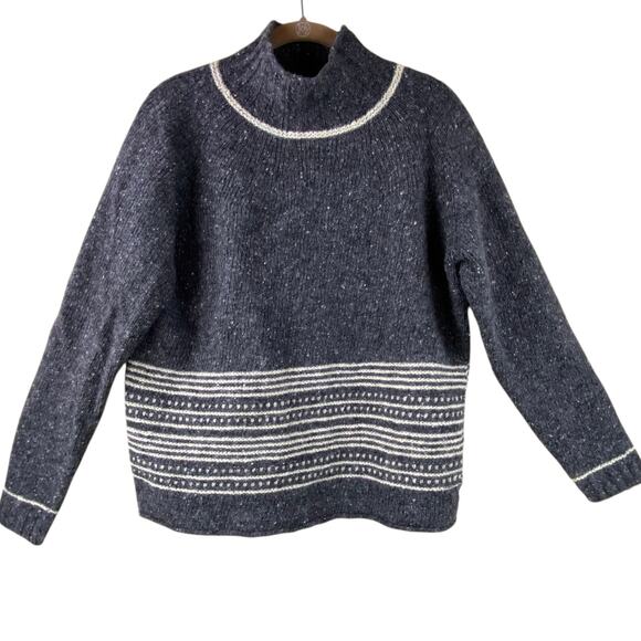 SOLD.   Celtic & Co 100% Donegal Wool Sweater Size L Gray High Neck Tweed - Picture 8 of 8